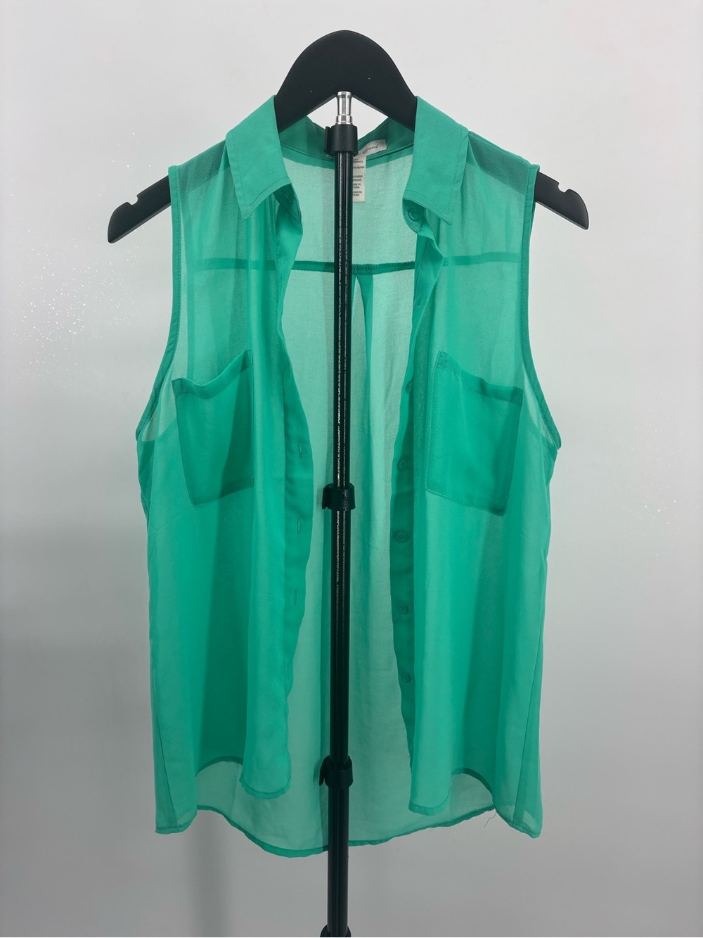 Ambiance Sheer Sleeveless Button-Down Top - Green